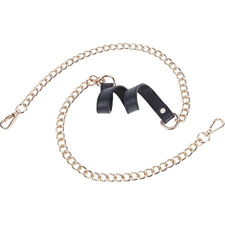 GORGECRAFT Light Gold Purse Chain Strap 47.2 Inch/120cm Leather Shoulder Bag Straps Replacement with Metal Swivel Hooks Accessory for Women Shoulder Crossbody Bag Purse Handbag Black PU Leather