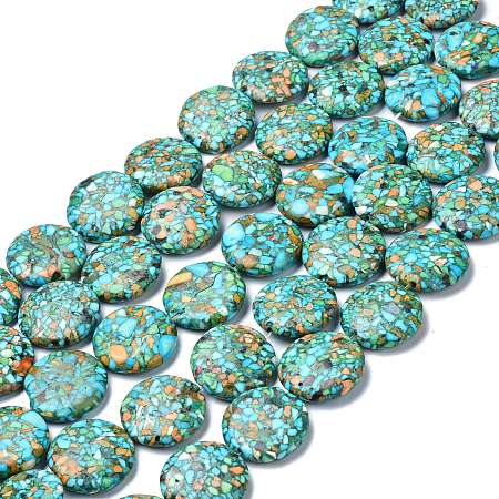 Arricraft Synthetic Turquoise Beads Strands, Dyed & Heated, Flat Round, 25x25x25x6~7mm, Hole: 1.2mm, about 16pcs/strand, 15.55''(39.5cm)