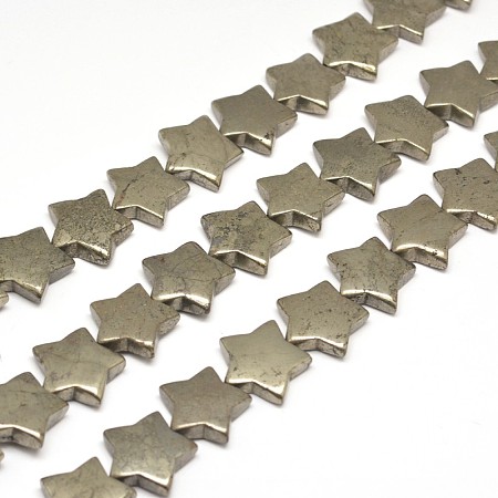 Honeyhandy Star Natural Pyrite Beads Strands, 12x12x4~5mm, Hole: 1mm, about 38pcs/strand, 15.7 inch