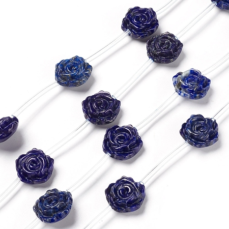 Honeyhandy Natural Lapis Lazuli Beads Strands, Rose Shape, 16x16x7.5mm, Hole: 1.4mm, about 12pcs/strand, 16.54 inch(42cm)