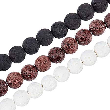 OLYCRAFT 140 Pcs Lava Rock Beads Round Gemstone Loose Beads Round Stone Beads 8mm Bulk Beads for Bracelet Necklace Jewelry Making - 3 Styles