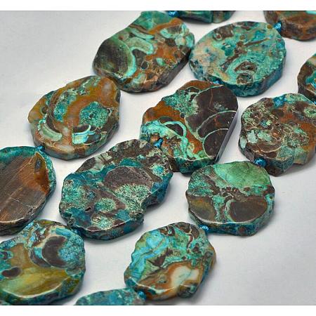 Honeyhandy Natural Ocean Jasper Beads Strands, Flat Slab Beads, Dyed, Nuggets, Turquoise, 33~51x30~43x6~8mm, Hole: 2mm, about 8~11pcs/strand, 15.7 inch(40cm)