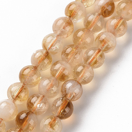 Honeyhandy Natural Citrine Beads Strands, Round, 6mm, Hole: 0.7mm, about 63~64pcs/strand, 15.35 inch(39cm)