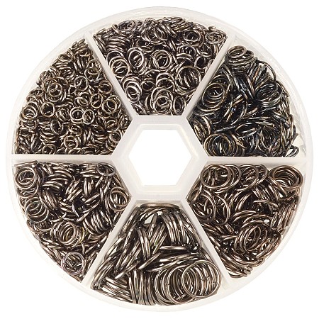 PandaHall Elite 1 Box Black Iron Plated Jump Rings Diameter 4mm to 10mm Jewelry Connectors Chain Links, about 1745pcs/box