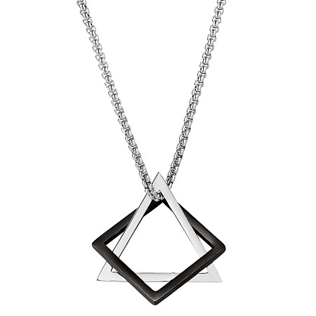Arricraft 304 Stainless Steel Triangle & Rhombus Pendant Necklace with Box Chains, Punk Hip Jewelry for Women, Gunmetal & Platinum, 25.20 inch(64cm)