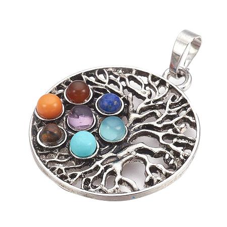 ARRICRAFT 10 pcs Natural & Synthetic Gemstone Tree of Life Pendants with Alloy Findings for DIY Jewelry Making, Mixed Colors