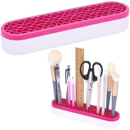GORGECRAFT Multipurpose Sew Desktop Organizers Silicone Make Up Brush Holder Cosmetic Storage Box Craft Tool Supplies Stash and Store for Pen Pencils Brushes Tools(Hot Pink)