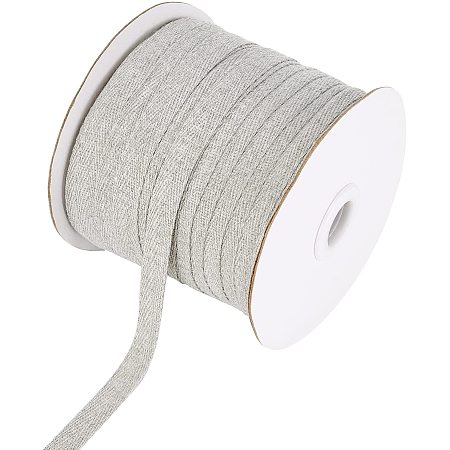 NBEADS 80 Yards(73.15m)/Roll Cotton Tape Ribbons, Herringbone Cotton Webbings, 10mm Wide Flat Cotton Herringbone Cords for Knit Sewing DIY Crafts, Gray