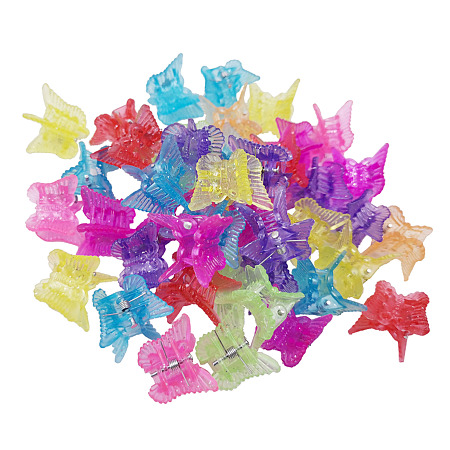 Honeyhandy Kids Hair Accessories, Plastic Claw Hair Clips, with Glitter Powder, Butterfly, Mixed Color, 17~18x18~19x21~22mm