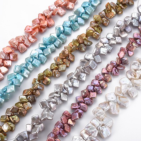 Arricraft Natural Keshi Pearl Beads Strands, Cultured Freshwater Pearl, Dyed, Square, Mixed Color, 10~21x8~13x2~6mm, Hole: 0.5mm, about 56~93pcs/strand, 15.75 inch(40cm)
