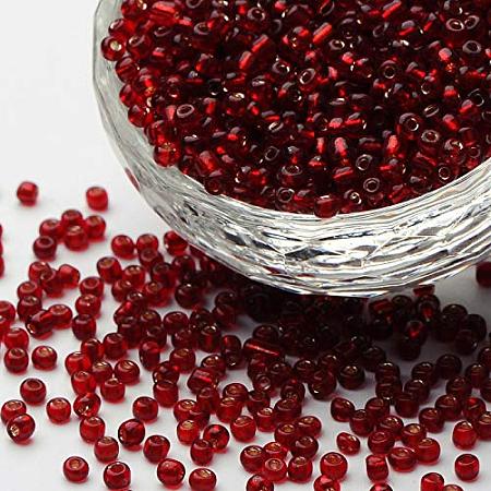 ARRICRAFT About 4500 Pcs 6/0 Glass Seed Beads Silver Lined DarkRed Round Pony Bead Mini Spacer Beads Diameter 4mm for Jewelry Making