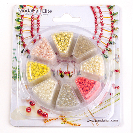 PandaHall Elite 1440pcs Mixed 6/0 Round Glass Seed Beads Diameter 4mm Yellow with Box Set Value Pack