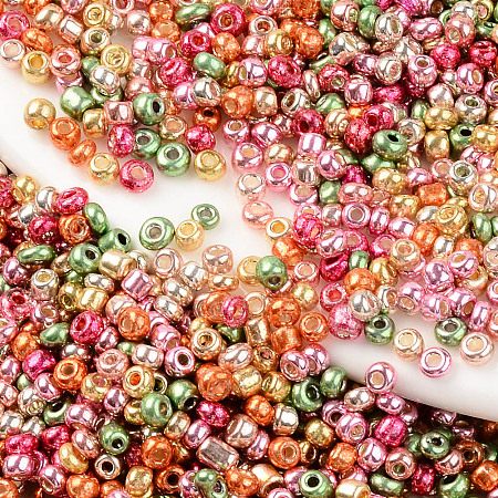Honeyhandy 8/0 Plated Glass Seed Beads, Round Hole, Round, Mixed Color, 8/0, 3x2~3mm, Hole: 0.8mm, about 450g/bag