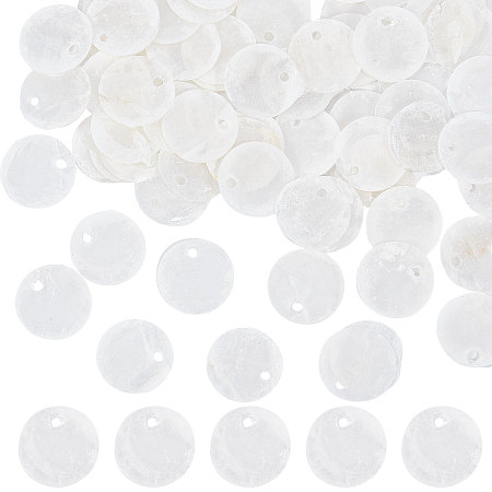 SUNNYCLUE 1 Box 100Pcs Shell Charms Seashell Charm Capiz Shells 15mm Flat Round Natural Seashell Slices Beads Coin Sea Ocean Summer Disc Charms for Jewelry Making Charm Wind Chime Earring Supplies