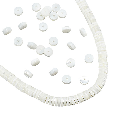 NBEADS About 173 Pcs Natural Shell Heishi Beads, 8 mm Flat Round White Natural Trochid Shell Beads Column Freshwater Shell Loose Disc Spacer Beads for Jewelry Making