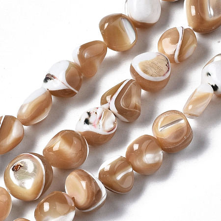 Honeyhandy Natural Trochid Shell/Trochus Shell Beads Strands, Nuggets, BurlyWood, 4~12x7~9x4~8mm, Hole: 0.7mm, about 50~54pcs/strand, 15.35 inch(39cm)