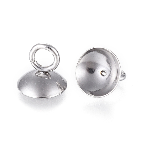 Honeyhandy 202 Stainless Steel Bead Cap Pendant Bails, for Globe Glass Bubble Cover Pendants, Stainless Steel Color, 7x8mm, Hole: 3mm, Inner Diameter: 7.5mm