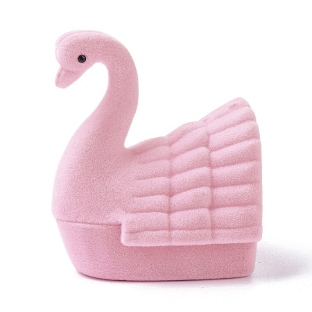 ARRICRAFT Velvet Ring Boxes, with Plastic and Rhinestone, Swan, Pink, 5.85x5.2x7.25cm