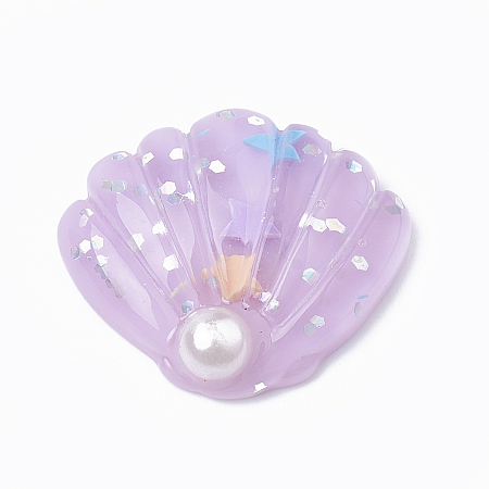 Honeyhandy Resin Cabochons, with Paillette, Shell, Plum, 25x28~29x7mm