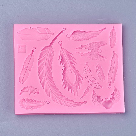 ARRICRAFT Food Grade Silicone Molds, Fondant Molds, For DIY Cake Decoration, Chocolate, Candy, Soap, UV Resin & Epoxy Resin Jewelry Making, Feather, Deep Pink, 123x100x6mm