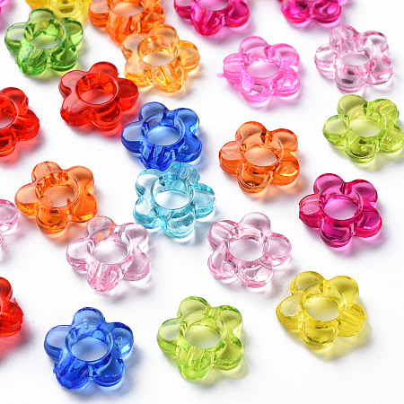 Honeyhandy Transparent Acrylic Bead Frames, Flower, Mixed Color, 13x13x4mm, Hole: 2.5mm, Inner Measure: 5mm