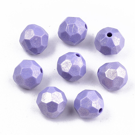 ARRICRAFT Spray Painted Acrylic Beads, Rubberized Style, Faceted, Round, Medium Slate Blue, 13.5mm, Hole: 2mm