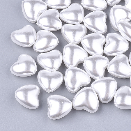 ARRICRAFT Eco-Friendly ABS Plastic Imitation Pearl Beads, High Luster, Heart, Creamy White, 13x14x7.5mm, Hole: 1mm