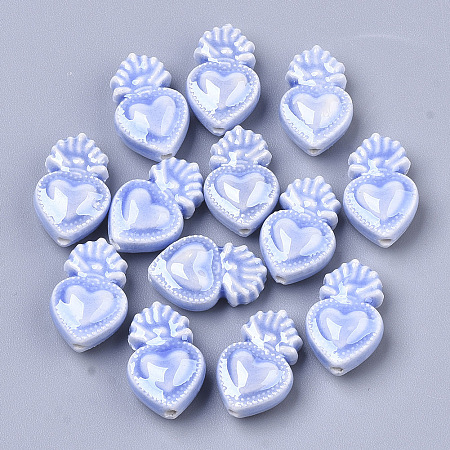 Honeyhandy Handmade Porcelain Beads, Bright Glazed Porcelain Style, Heart, Medium Slate Blue, 16x10.5x6.5mm, Hole: 1.2mm