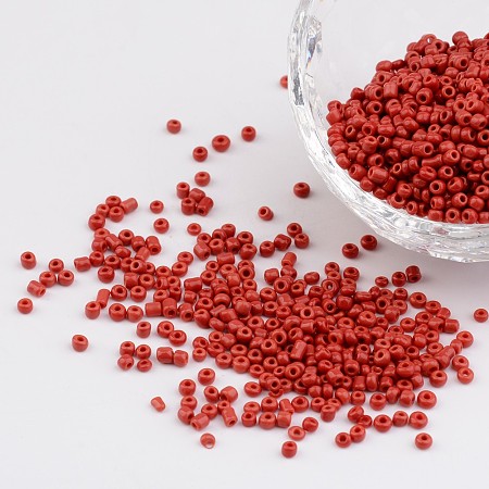 Honeyhandy 12/0 Opaque Colours Round Glass Seed Beads, Crimson, Size: about 2mm in diameter, hole:1mm, about 3303pcs/50g