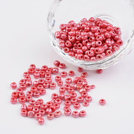 ARRICRAFT 6/0 Opaque Colors Lustered Round Glass Seed Beads, Crimson, Size: about 4mm in diameter, hole:1.5mm, about 495pcs/50g