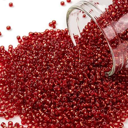 Honeyhandy TOHO Round Seed Beads, Japanese Seed Beads, (25B) Silver Lined Siam Ruby, 15/0, 1.5mm, Hole: 0.7mm, about 3000pcs/10g