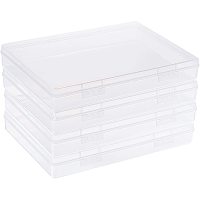 BENECREAT 4 Pack 8.8x6.5x1.2" Large Rectangle Clear Plastic Storage Containers Large Box Case with Double Buckles for Cards, Pens, Beads and Jewelry Findings
