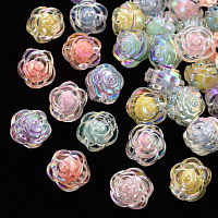 Transparent Acrylic Beads, Bead in Bead, AB Color, Flower, Mixed Color, 11.5x11x10.5mm, Hole: 2mm