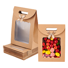 NBEADS 12 Pcs Tan Kraft Paper Bags, Stand Up Gift Bags with Handles and Transparent Window for Candy Cookies Packaging Wedding Christmas Party Store Retail, 10.43×3.58×10.24"