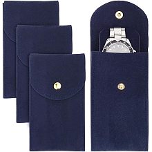 NBEADS 4 Pcs Velvet Watch Pouch, Single Watch Storage Bag Watch Travel Case Portable Watch Organizer with Flip Cover for Watch Ring Jewelry Coins, Dark Blue, 5.12×2.83 Inch