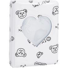 GORGECRAFT 3 inch Mini Photo Album Kpop Photocard Binder Love Heart Hollow Photo Card Holder 40 Pockets Idols Card Collector Book with Bear Pattern Kpop Album Display Storage Supplies, White