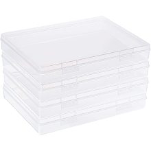 BENECREAT 4 Pack 8.8x6.5x1.2" Large Rectangle Clear Plastic Storage Containers Large Box Case with Double Buckles for Cards, Pens, Beads and Jewelry Findings