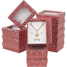 NBEADS 12 Pcs Cardboard Jewelry Box with Clear Window, Paper Jewelry Gift Packaging Box with Heart Printed for Valentine's Day Wedding Party Earring Jewelry Gift Packing, Goldenrod 3.54×2.76×1.14 Inch