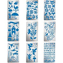 BENECREAT 9PCS 4x7 Inch Mixed Patterns Metal Stencils Flower Fairy Stencil Template for Wood Carving, Drawings and Woodburning, Engraving and Scrapbooking Project