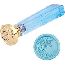 CRASPIRE Moon Wax Seal Stamp Stars Vintage Sealing Wax Stamps 3.12" Acrylic Handle Replacement with 25mm Removable Brass Head for Halloween Invitation Wedding Cards Gift Wrap-Blue