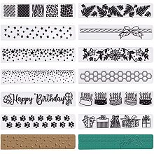 GLOBLELAND 12Pcs Birthday Themed Edge Border Plastic Embossing Folders Template Folder for DIY Christmas Thanksgiving Card Making Scrapbooking Photo Album Decor