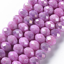 Honeyhandy Opaque Baking Painted Glass Beads Strands, Faceted, Rondelle, Orchid, 10x8mm, Hole: 1.5mm, about 63pcs/strand, 21.06 inch~21.26 inch(53.5~54cm)