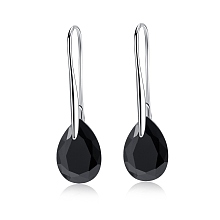 Honeyhandy Platinum Tone Stainless Steel Dangle Earrings, with Cubic Zirconia, Black, 35x10mm