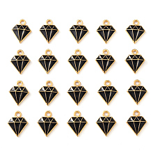 Honeyhandy 20Pcs Light Gold Alloy Enamel Charms, Dimond, Black, 15x11.5x2.5mm, Hole: 1.8mm