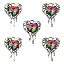 Honeyhandy Rack Plating Alloy Glass Pendants, Cadmium Free & Lead Free & Nickle Free, Melting Heart Charms, Platinum, 24x17x5mm, Hole: 2.5mm