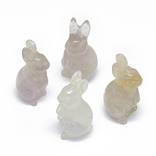 Honeyhandy Natural Fluorite Sculpture Display Decorations, for Home Office Desk, Rabbit, 17~19x17~18.5x32~37mm