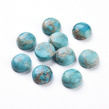 Honeyhandy Natural Regalite/Imperial Jasper/Sea Sediment Jasper Cabochons, Dyed, Half Round, Turquoise, 10x4.5mm