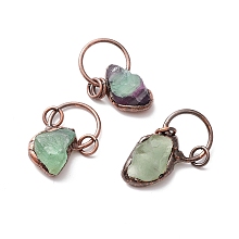 Honeyhandy Natural Fluorite Pendants, with Red Copper Tone Tin Findings, Lead & Nickel & Cadmium Free, Nuggets, 38.5x22x17mm