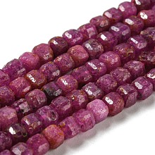 Natural Ruby/Red Corundum Beads Strands, Faceted, Cube, 3x3x3mm, Hole: 0.6mm, about 170pcs/strand, 15.16''(38.5cm)