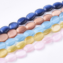 NBEADS Cat Eye Beads Strands, Oval, Mixed Color, 9~10x7.5~8x3.5mm, Hole: 1mm; about 40pcs/strand, 14.5''